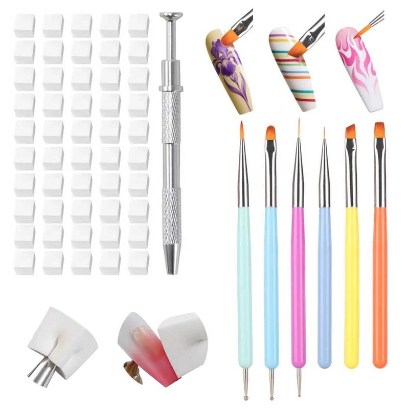 Karroy 100pcs Sponges with Grabber and Nail Art Brushes, Nail Tools Set for Ombre Gradient Nail Gel Painting Gel Kit Multifunctional Nail Brushes for Nail Design (Brushes Grabber Sponges) - Image 1